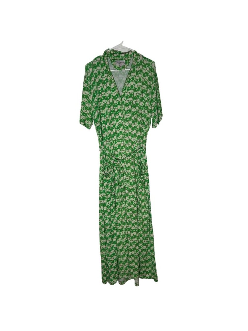 HVN Maria Belted Apple Printed Jersey Midi Dress Women's Size 16 Green in EUC!